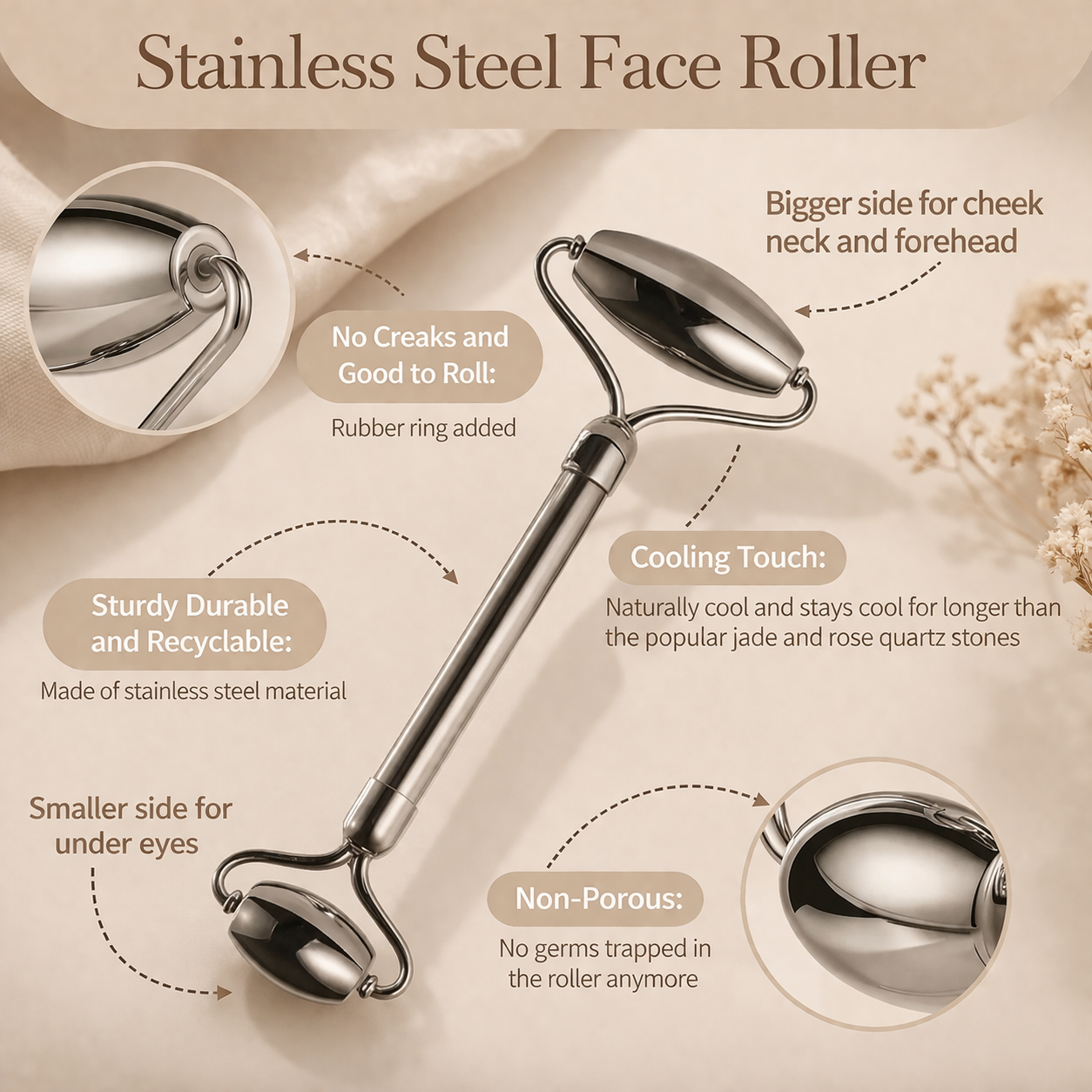 Ice Face Roller & Stainless Steel Gua Sha Tool Set