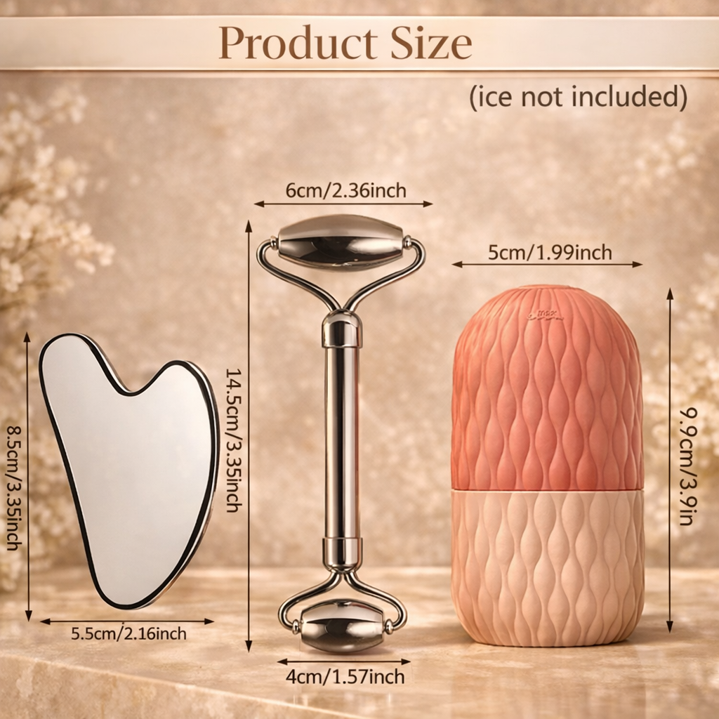 Ice Face Roller & Stainless Steel Gua Sha Tool Set