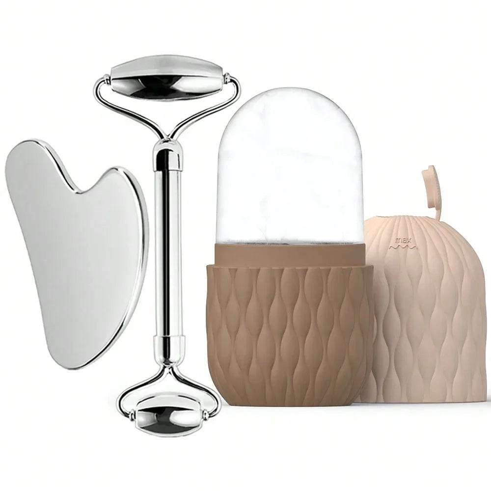 Ice Face Roller & Stainless Steel Gua Sha Tool Set