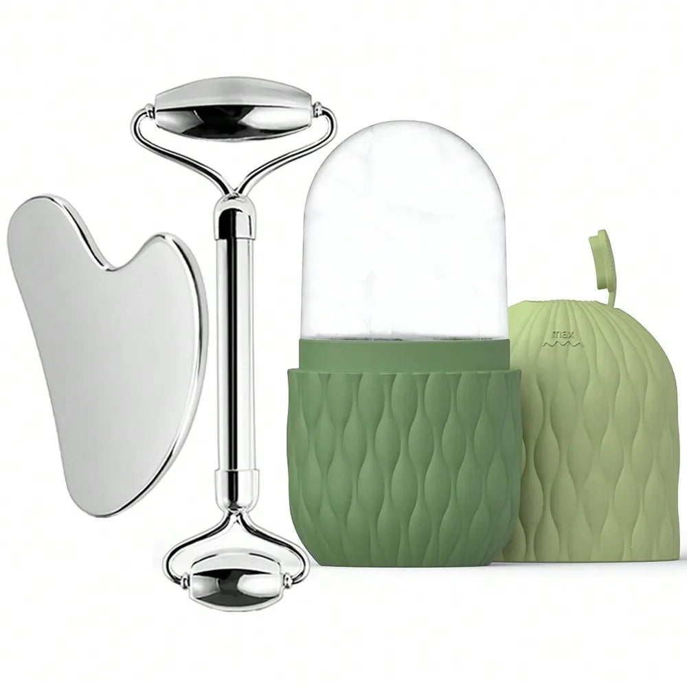 Ice Face Roller & Stainless Steel Gua Sha Tool Set