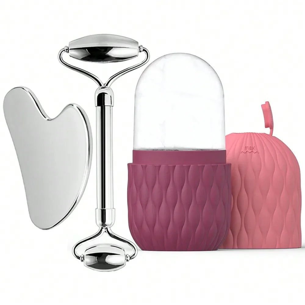 Ice Face Roller & Stainless Steel Gua Sha Tool Set