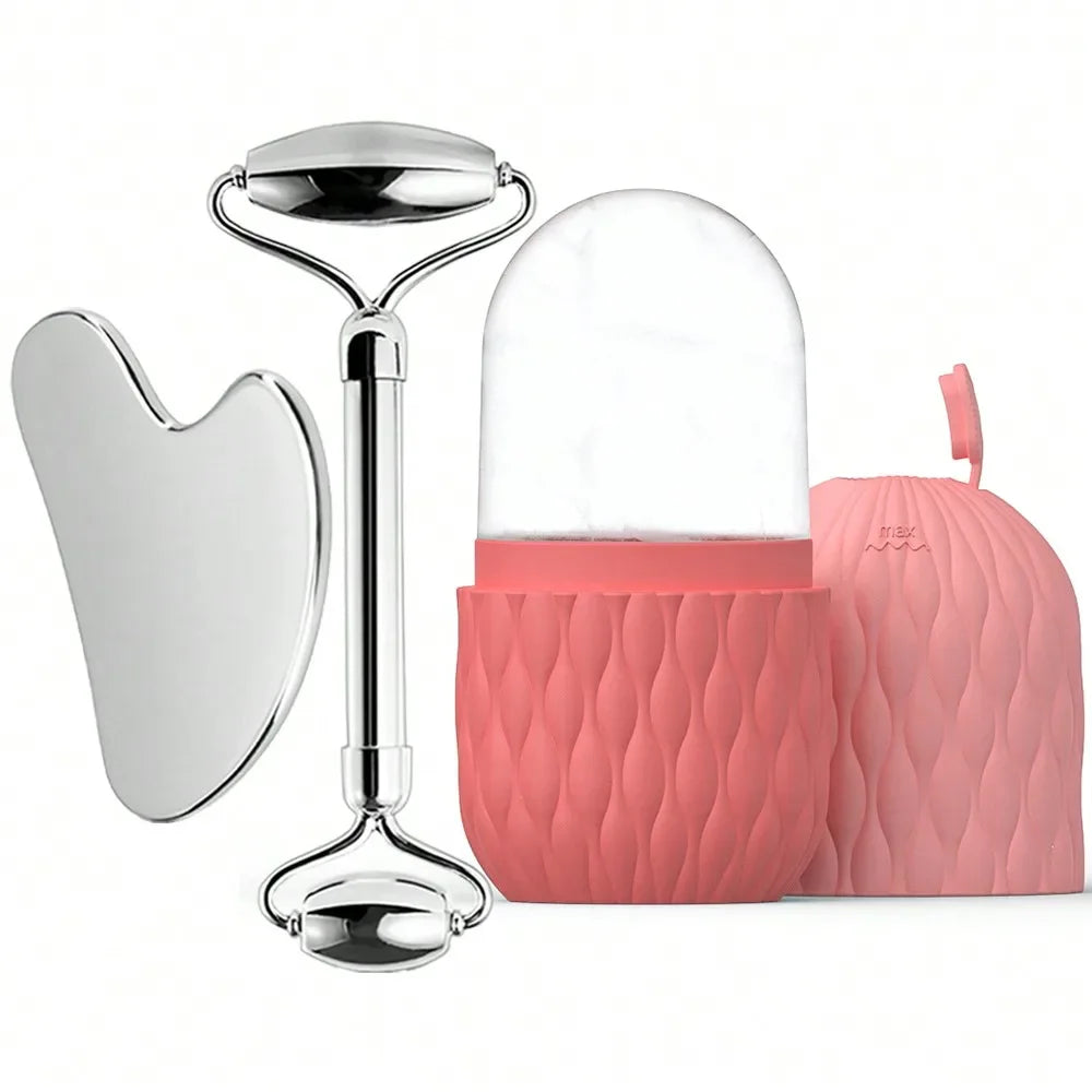 Ice Face Roller & Stainless Steel Gua Sha Tool Set