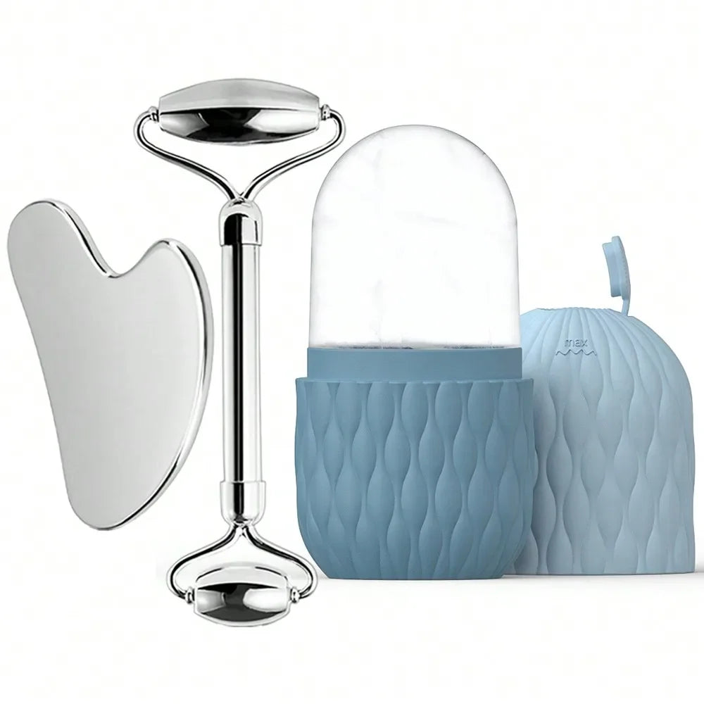 Ice Face Roller & Stainless Steel Gua Sha Tool Set